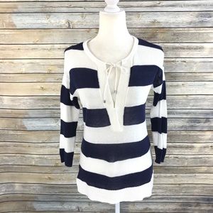 LOFT Linen Blend Thin Knit Striped Top